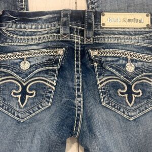 Rock Revival Sasha Bootcut Jeans Size 24 Thick Stitch Flap Pocket Denim
